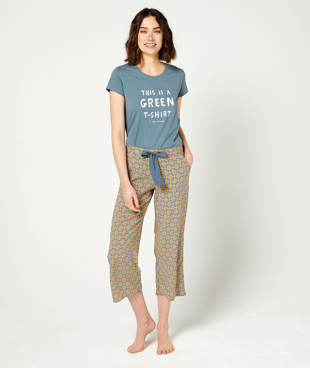 Pantalón 7/8 estampado gráfico azul marino.