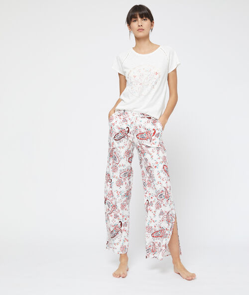Pantalón estampado de cachemira crudo.