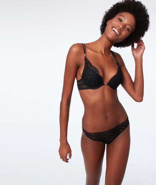Sujetador push up de encaje con adornos. copa a-c negro.