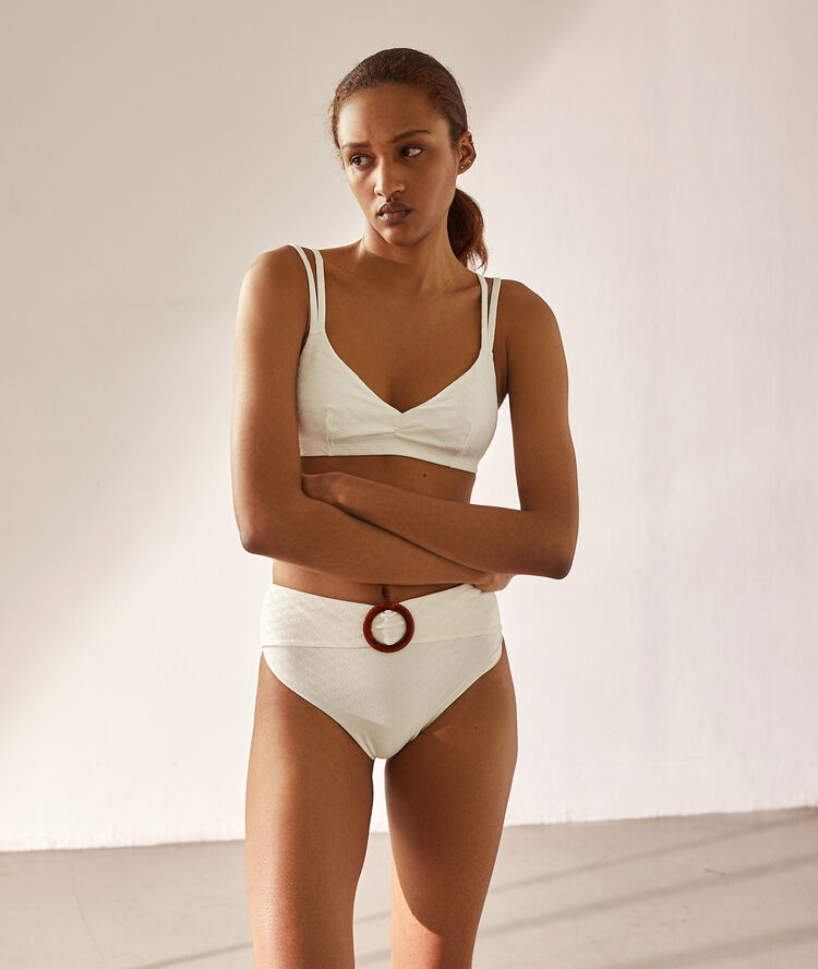 Sujetador bikini triangular motivos geométricos crudo.