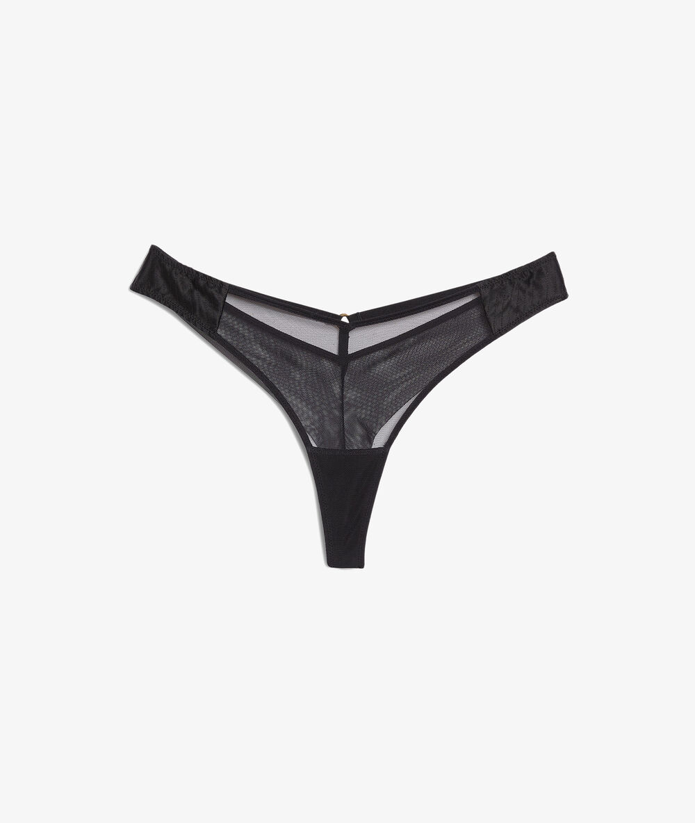 Tanga de seda y tul negro.