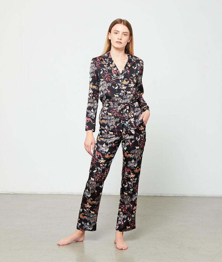 Camisa pijama estampado oriental violeta.