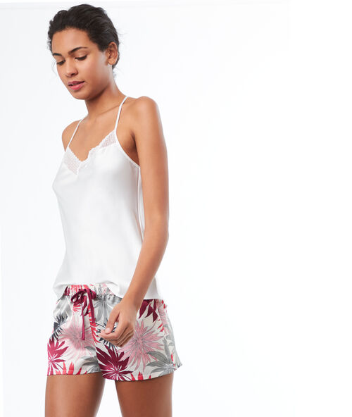 Pantalón corto estampado hojas palmera blanco.