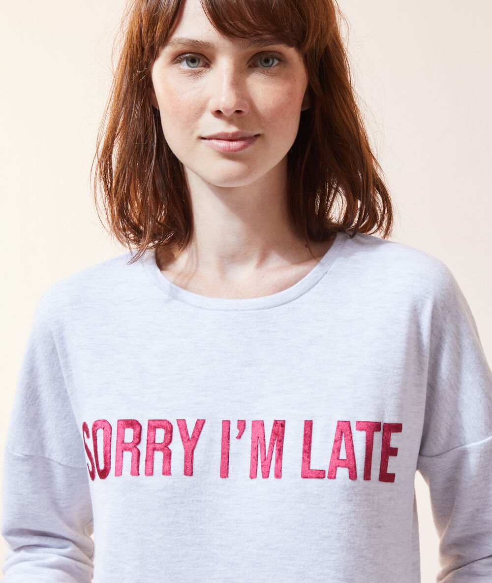 Camisón 'sorry i'm late' c. gris.