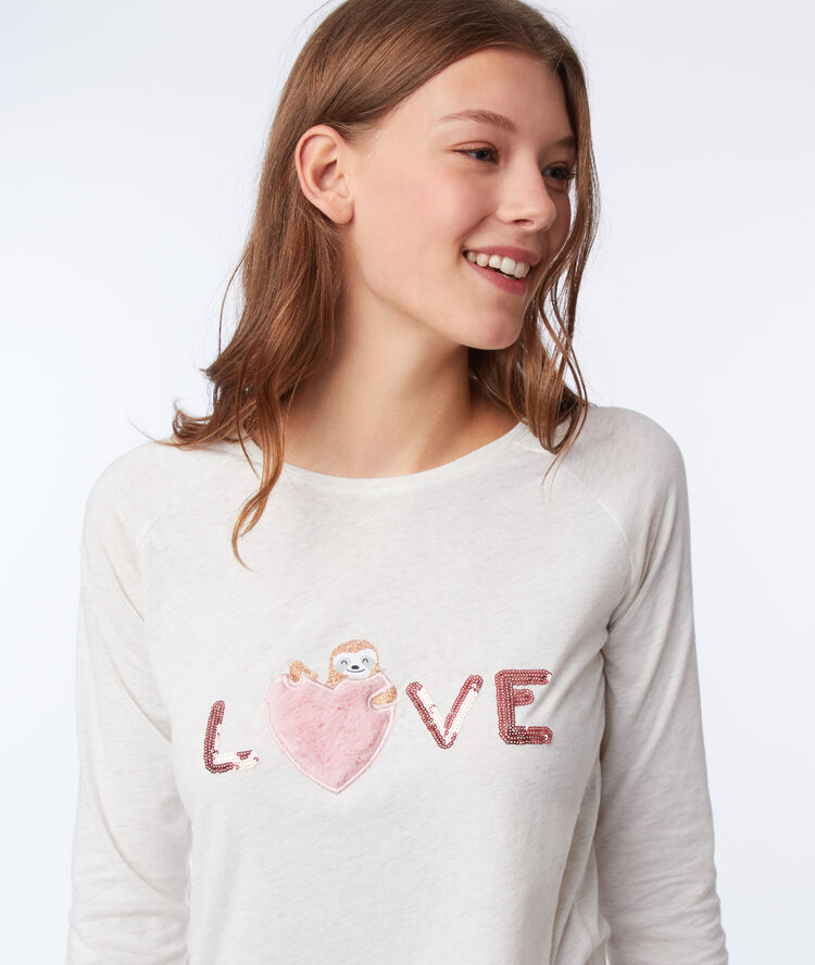 Pijama tres piezas 'love' rosa.