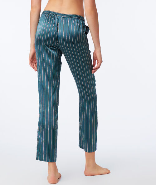 Pantalón satén estampado de rayas verde.