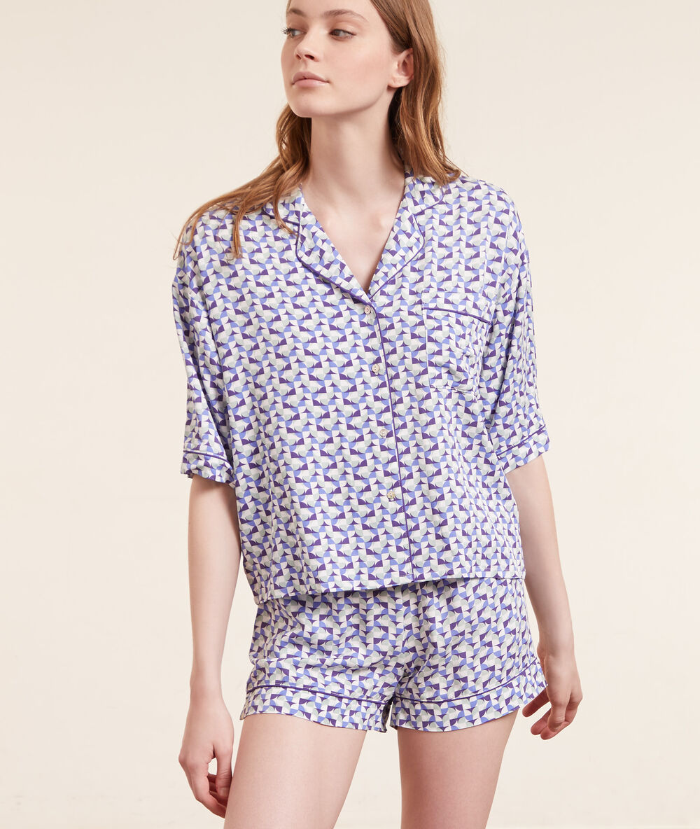 Camisa pijama estampado geométrico lila.