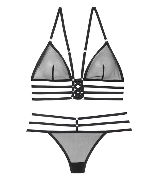 Tanga de tul multitiras negro.