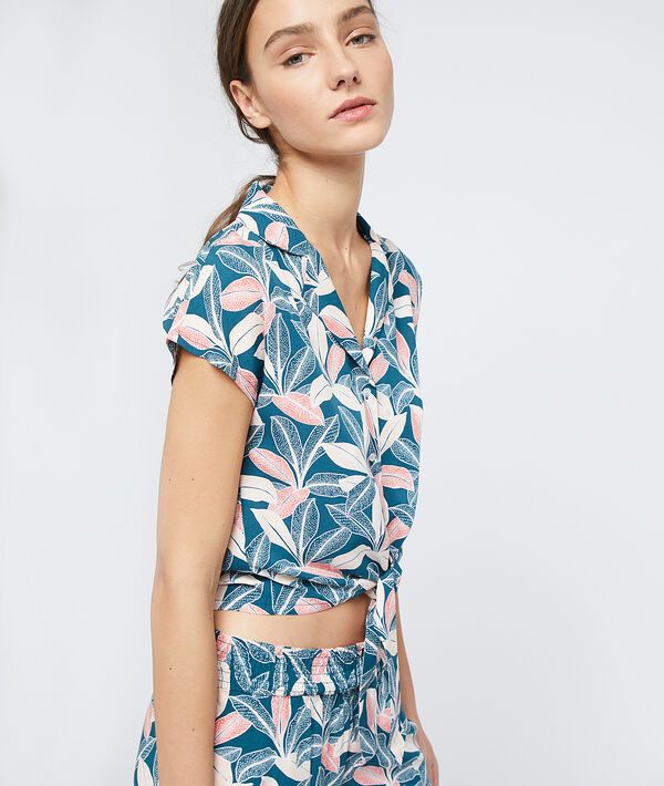 Camisa pijama estampada con lazada, viscosa eco Camisa pijama estampada con lazada, viscosa eco;${refinementColor}