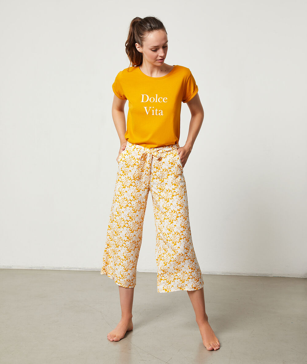 Pantalón 7/8 estampado floral c.ocre.