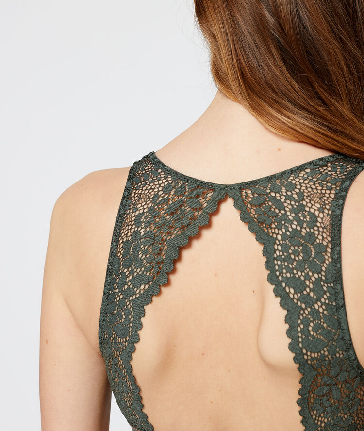 Bralette de encaje floral caqui.