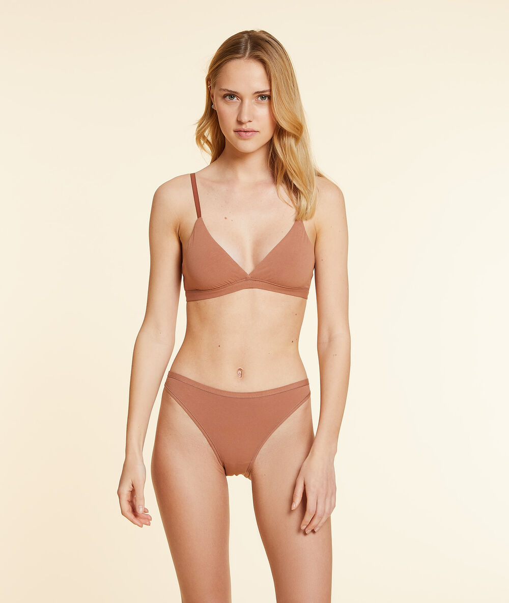 Culotte high leg en coton bio extensible chocolat.