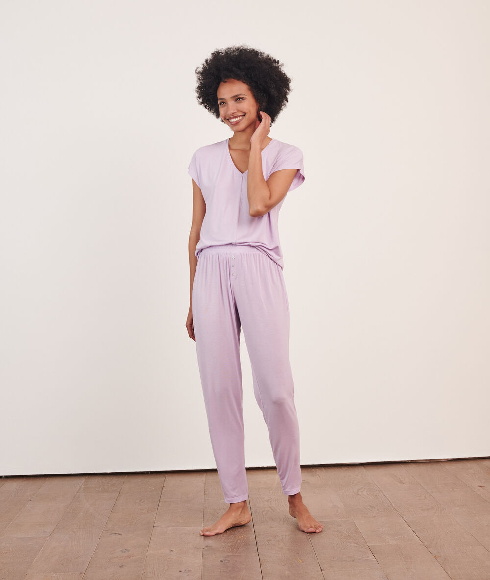 Es - pantalon de pyjama uni lilas.