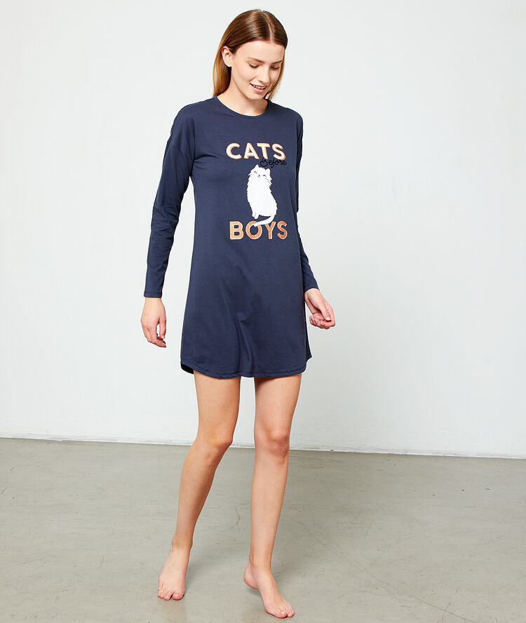 Camisón estampado 'cats before boys' azul.