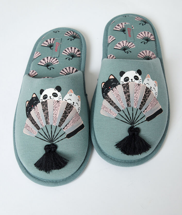 Zapatillas motivos japoneses caqui.