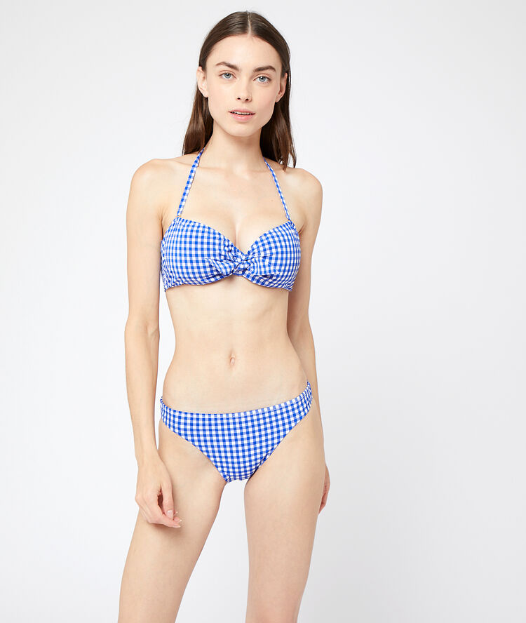 Sujetador bikini bandeau cuadros vichy. copa c-d azul petróleo.