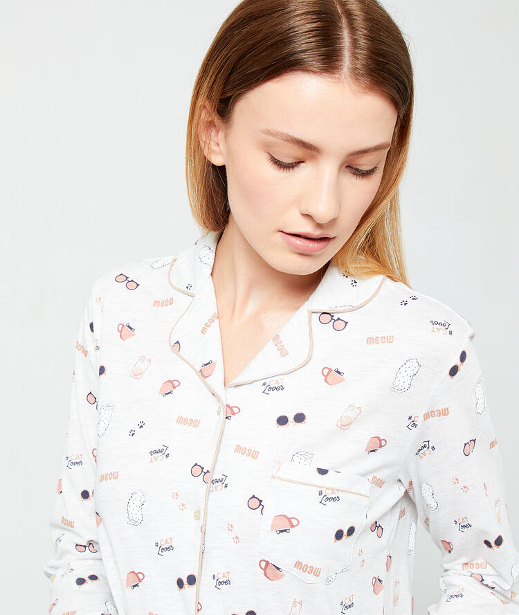 Camisón manga larga estampado crudo.