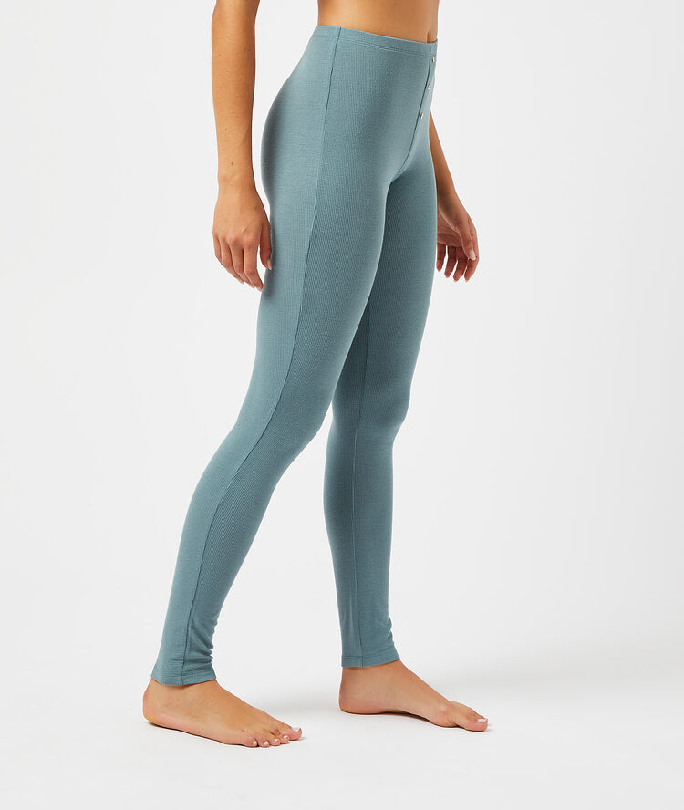 Pantalón ajustado, tejido canalé celadón.