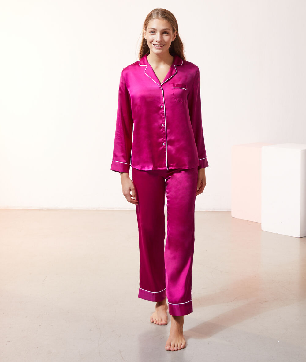 Pantalón pijama de satén fucsia.