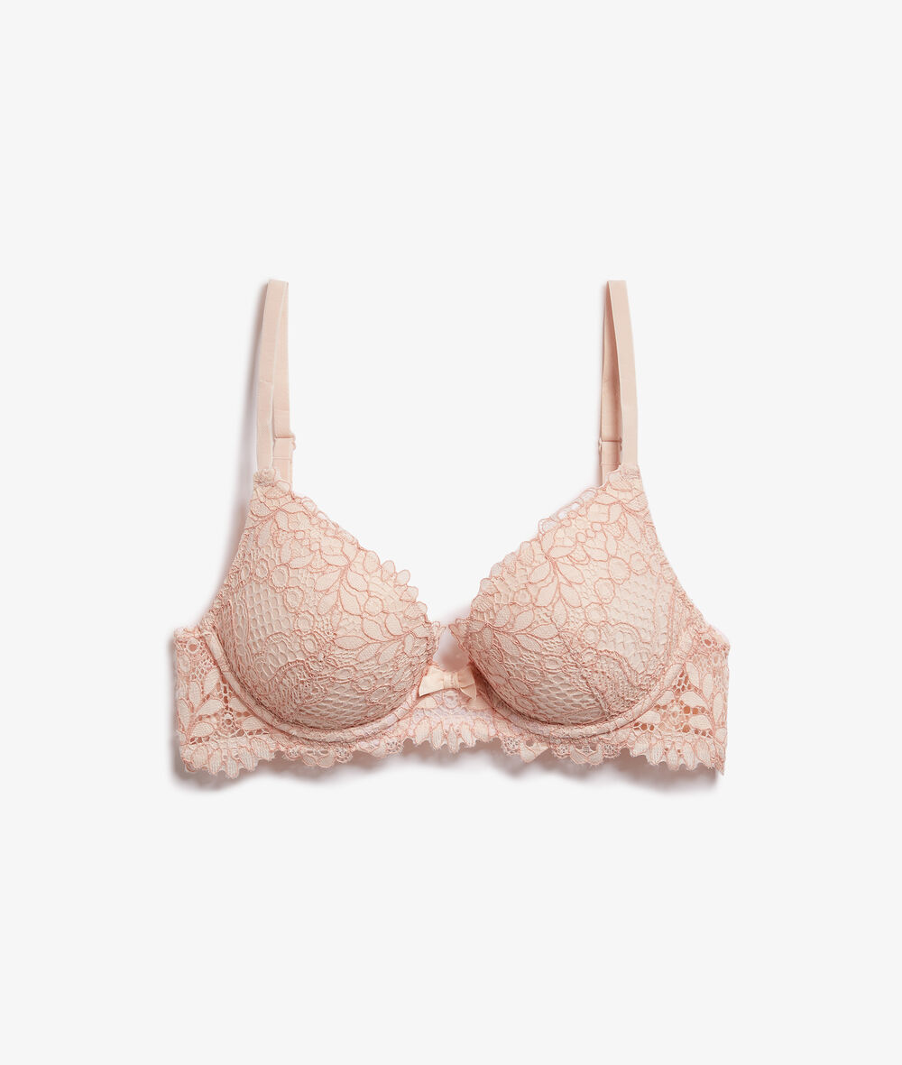 Sujetador push up de encaje. copa a-c rosa pálido.