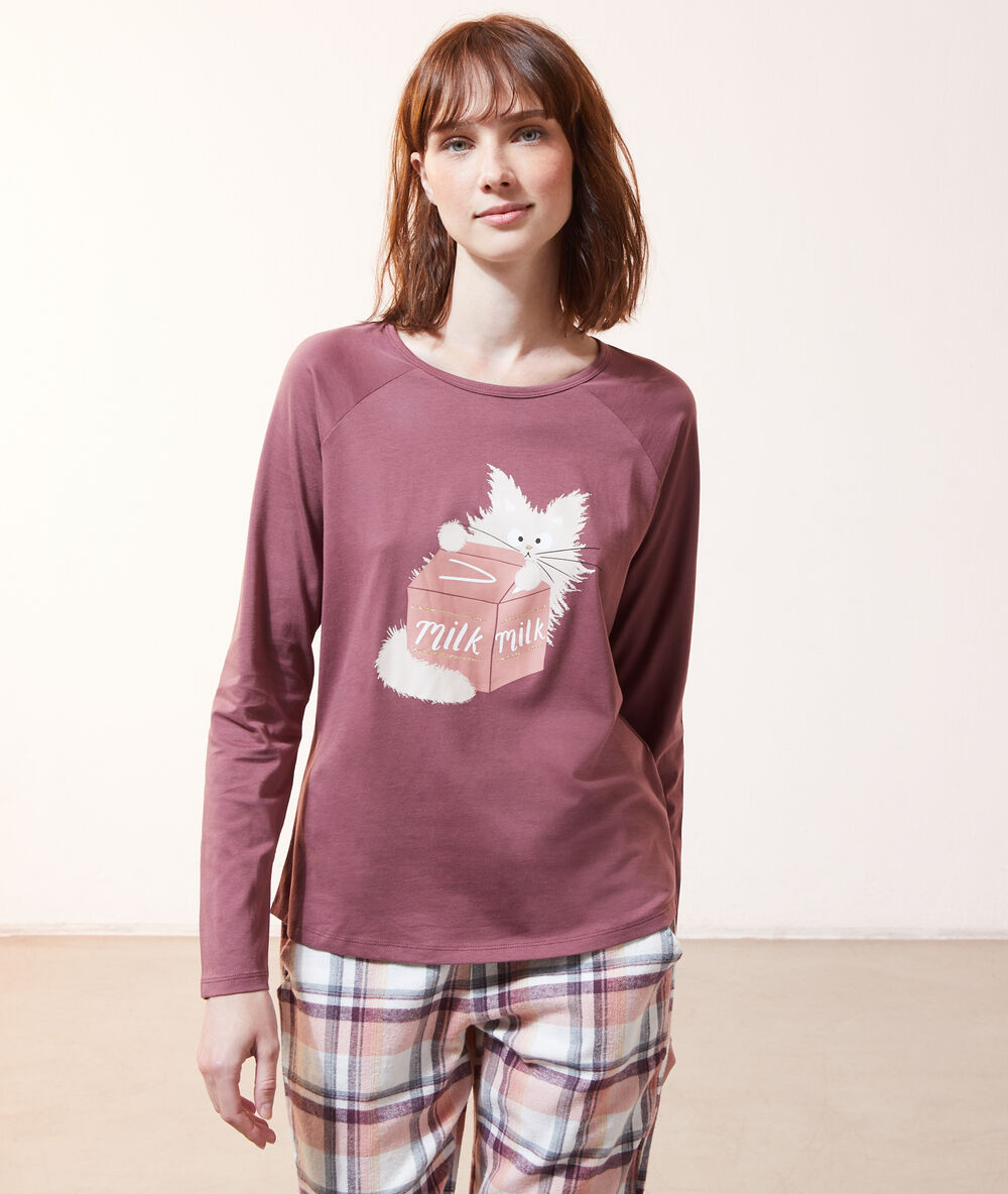 Camiseta estampada 'milk' ciruela.