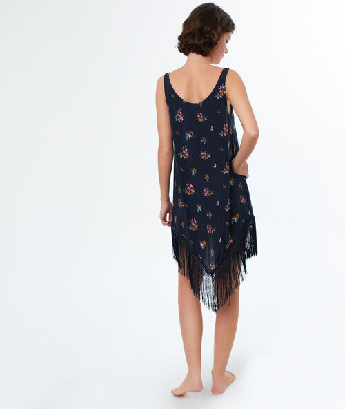 Camisón estampado con flecos azul.