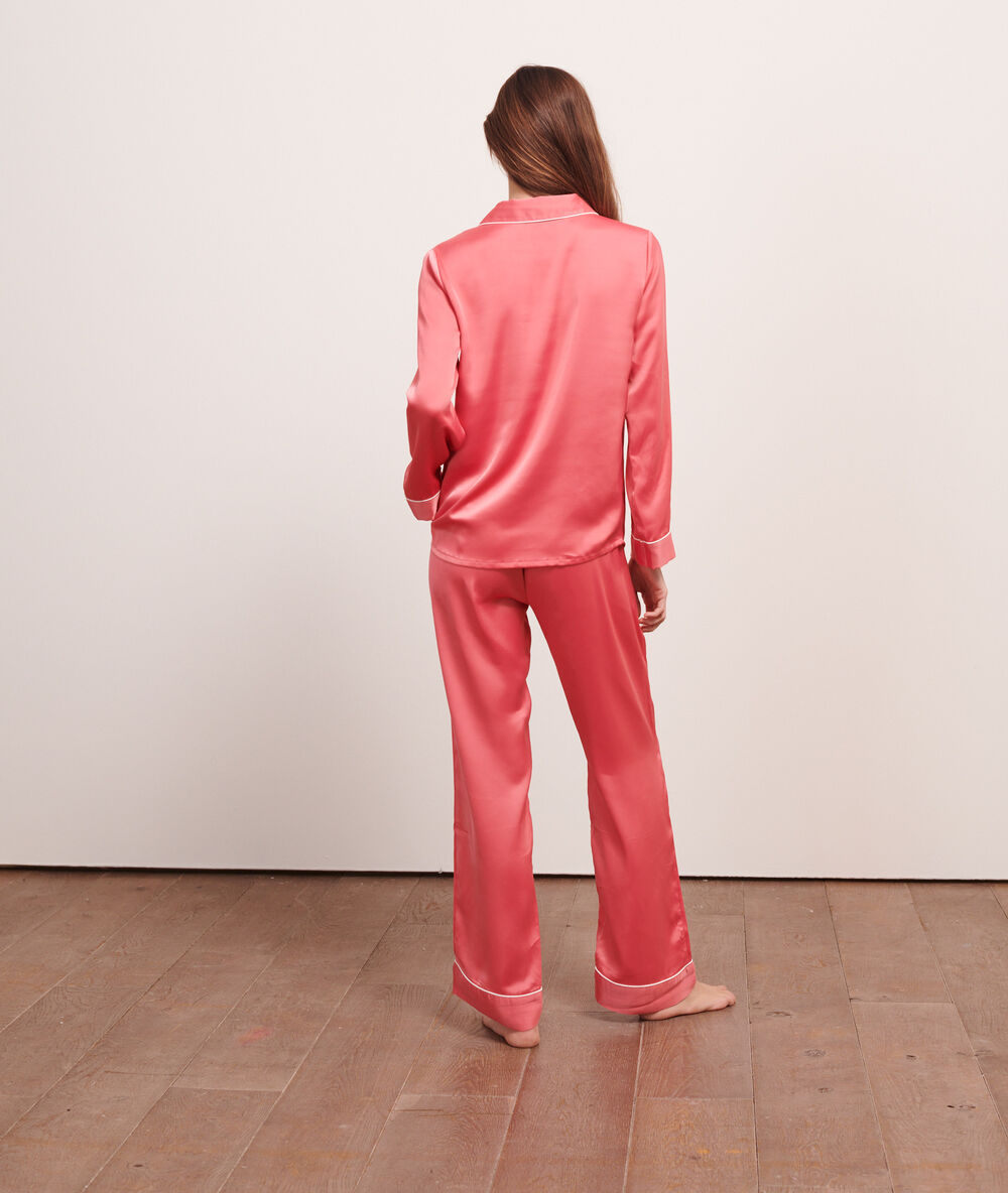 Pantalón pijama de satén coral.