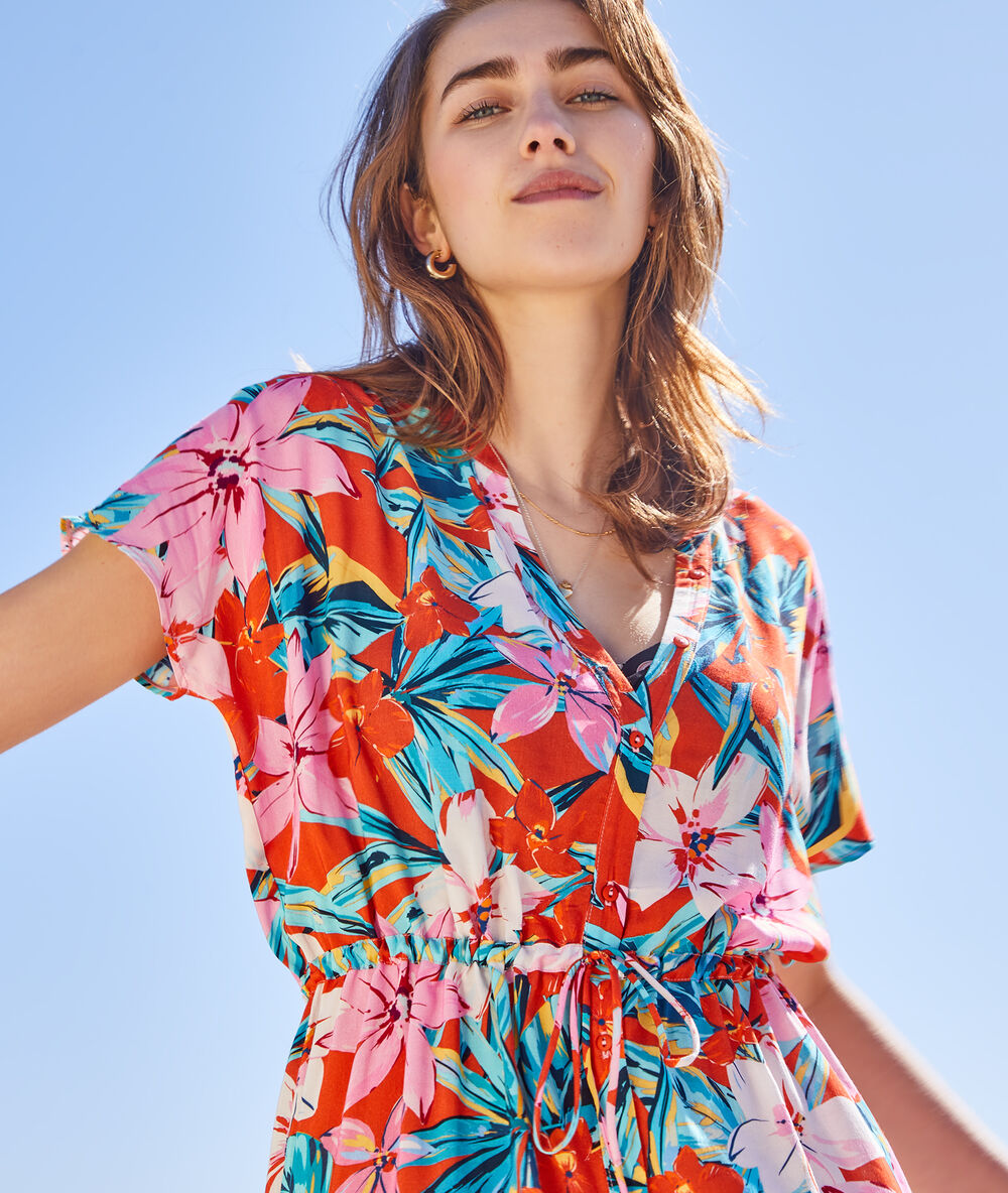 Túnica de playa estampada multicolor.