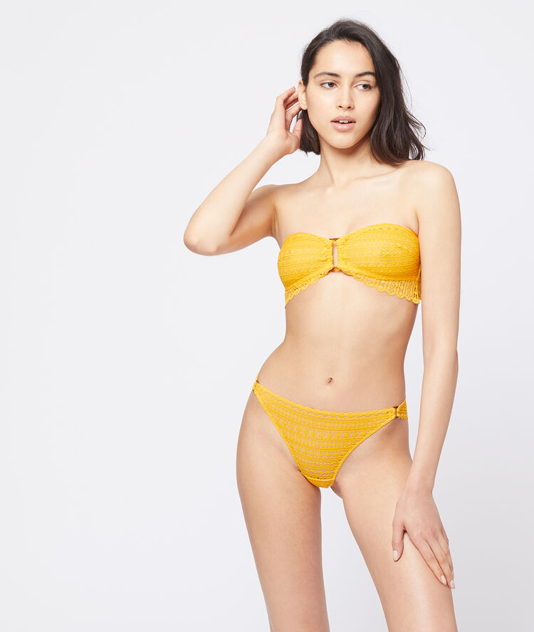 Sujetador bandeau de encaje, hebilla decorativa amarillo sol.