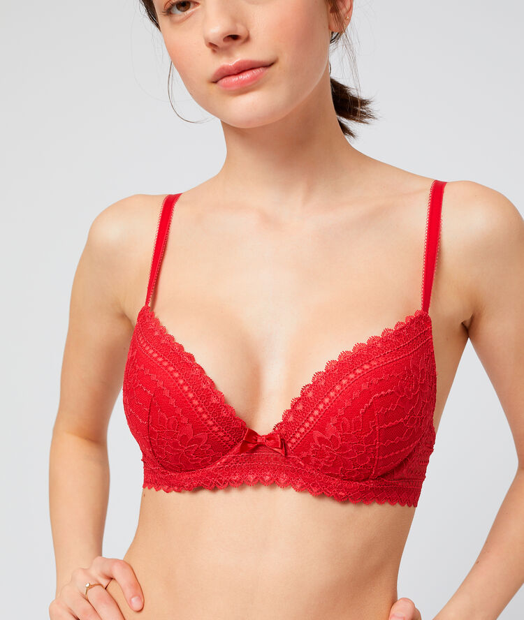 Sujetador push up de encaje floral. copa a-c rojo.