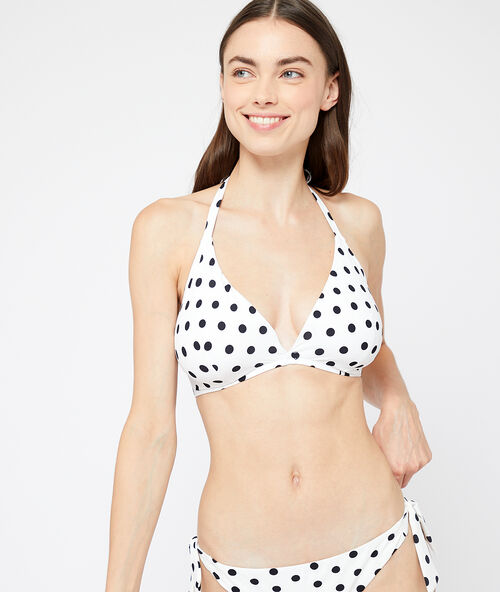 Sujetador bikini sin relleno estampado lunares. copa c-e verde.