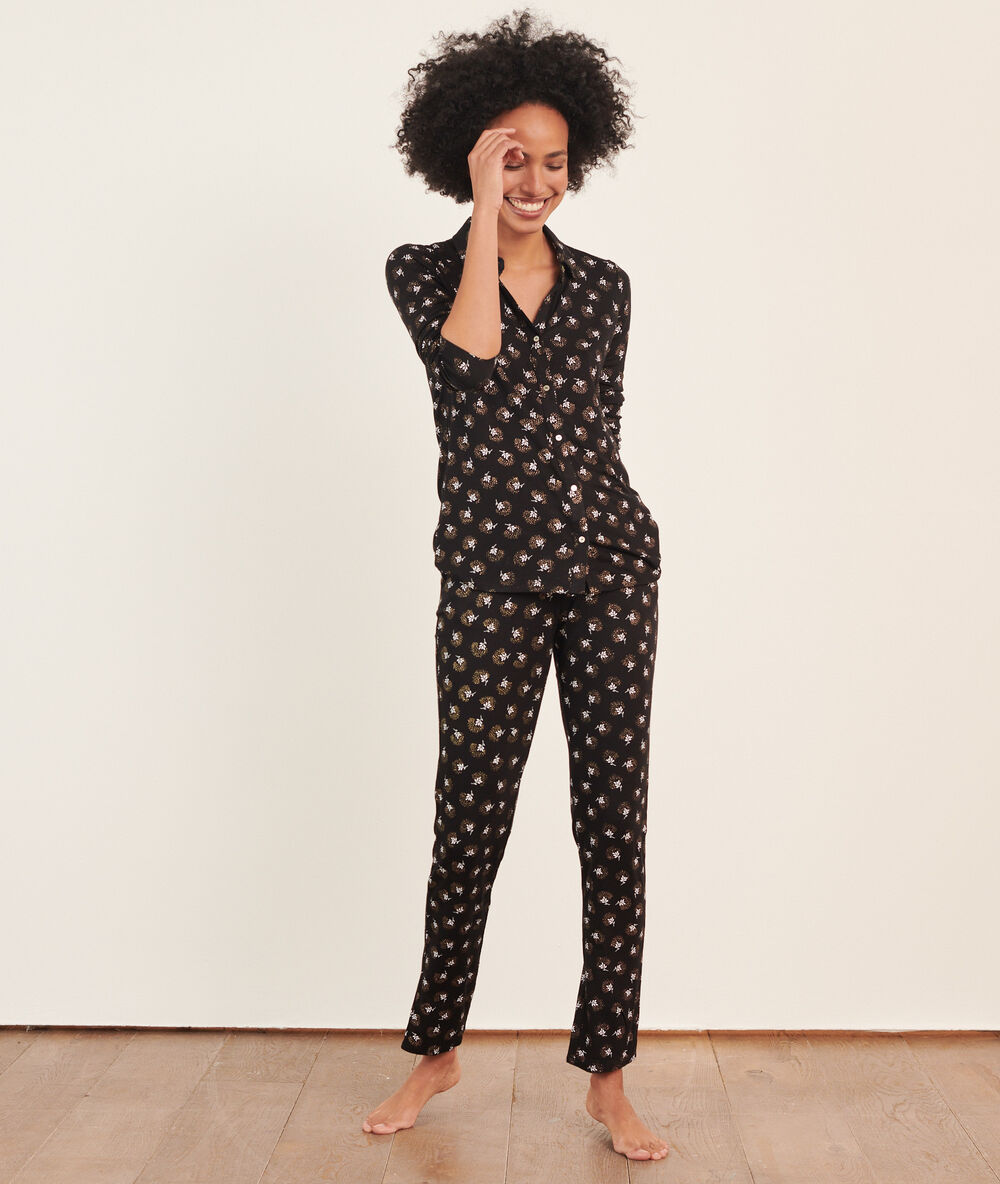 Pantalón pijama estampado negro.