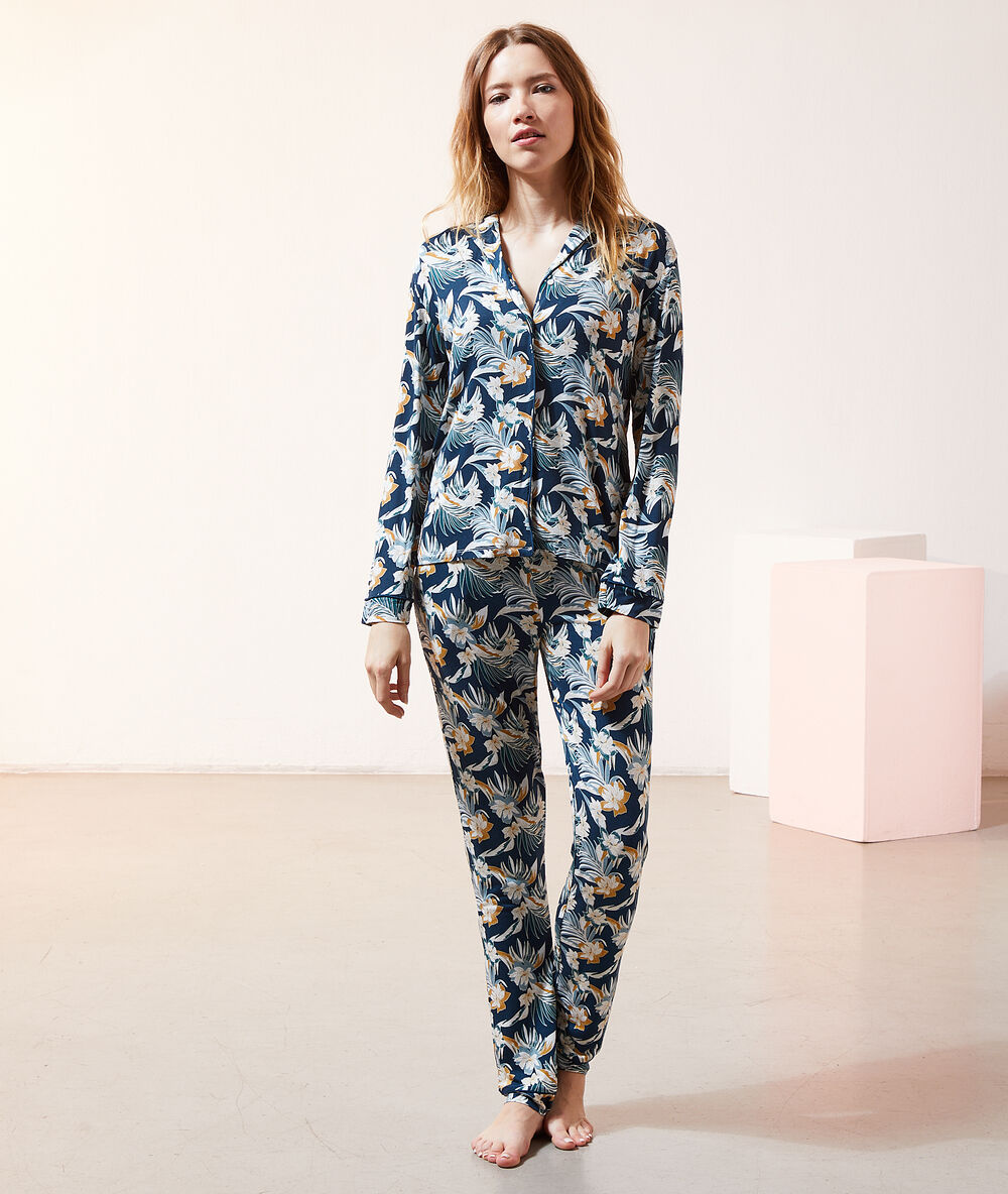 Pantalon imprimé bleu canard.