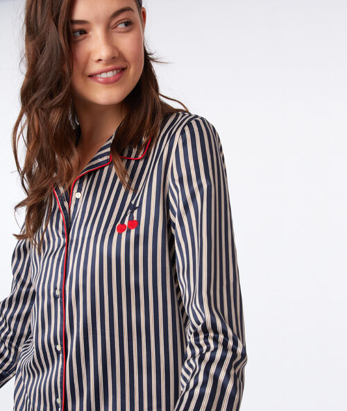 Camisa pijama estampado de rayas azul noche.