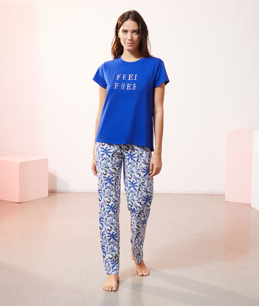 Top manches courtes "feel free" bleu.