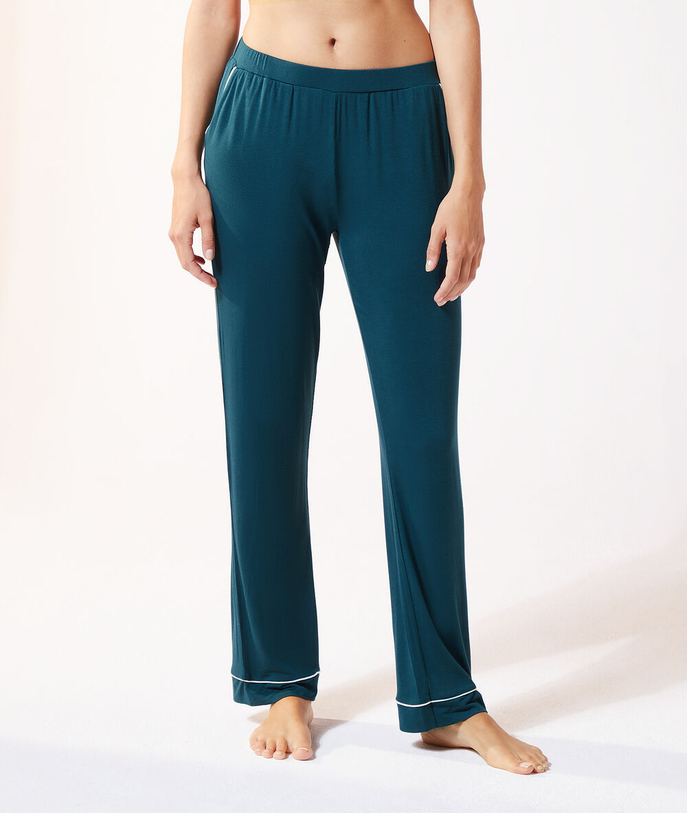 Pantalon large uni bleu canard.