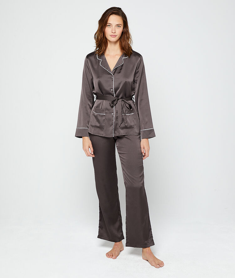 Pantalón pijama de satén topo.