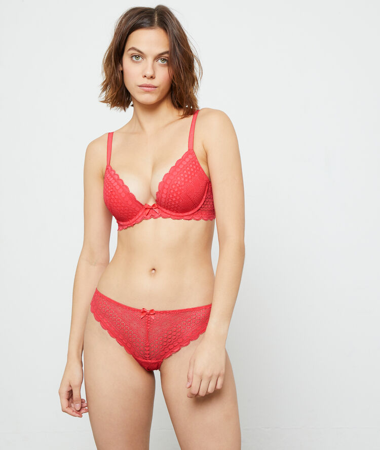 Sujetador push up de encaje. copa a-c coral.