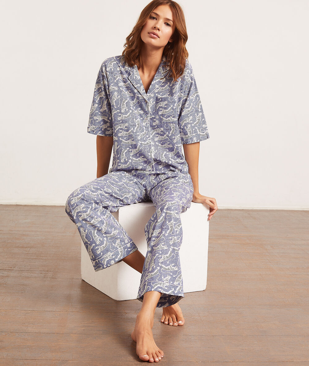 Camisa pijama estampado tigres azul.