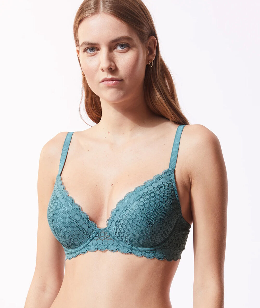 Sujetador push up de encaje. copa a-d esmeralda.