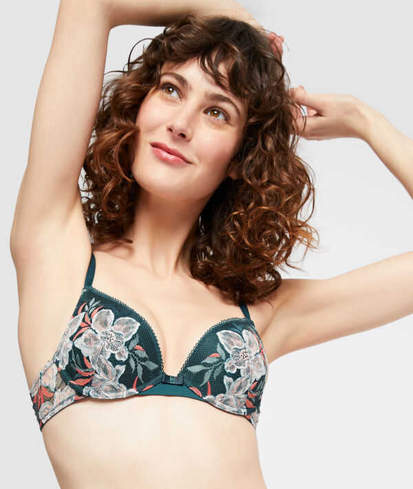 Sujetador push up de encaje, bordados florales. Copa B-C Sujetador push up de encaje, bordados florales. Copa B-C;${refinementColor}