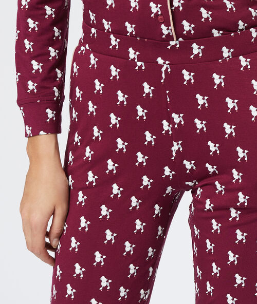 Pantalón estampado caniches granate.