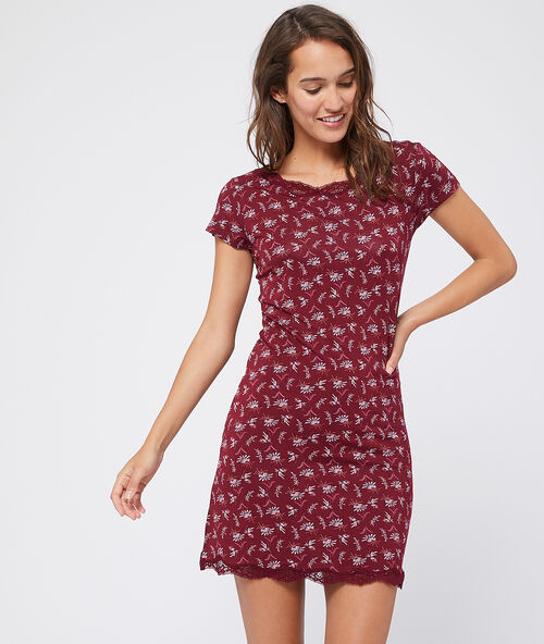 Camisón de viscosa estampado floral burdeos.