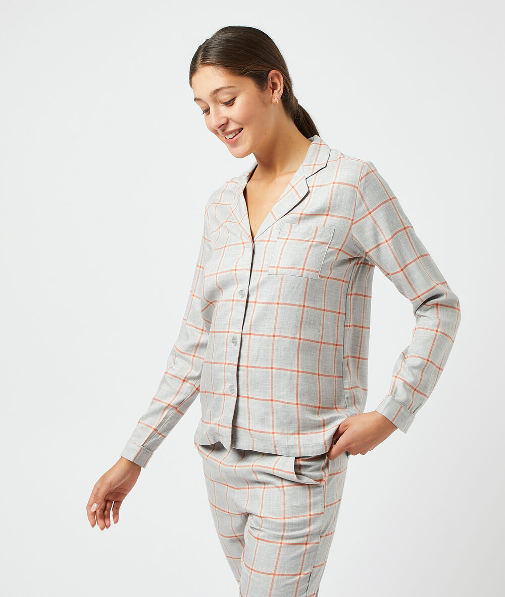 Camisa pijama, estampado cuadros c.gris.