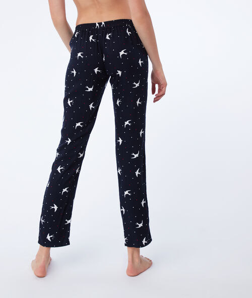 Pantalón estampado pájaros azul noche.