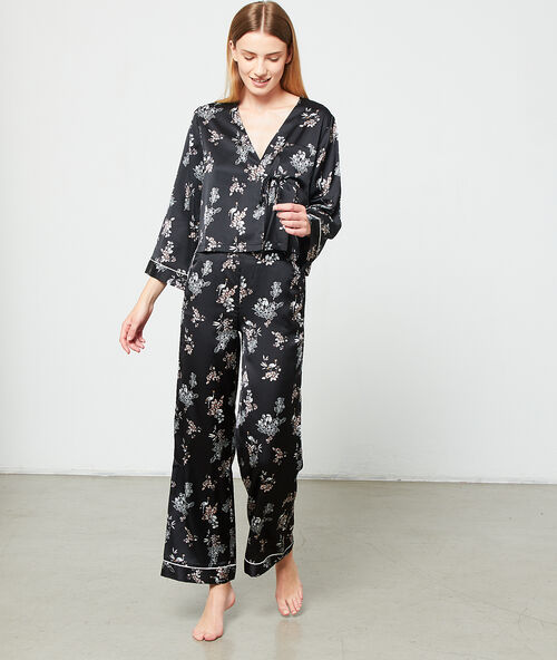 Camisa pijama escote cruzado negro.