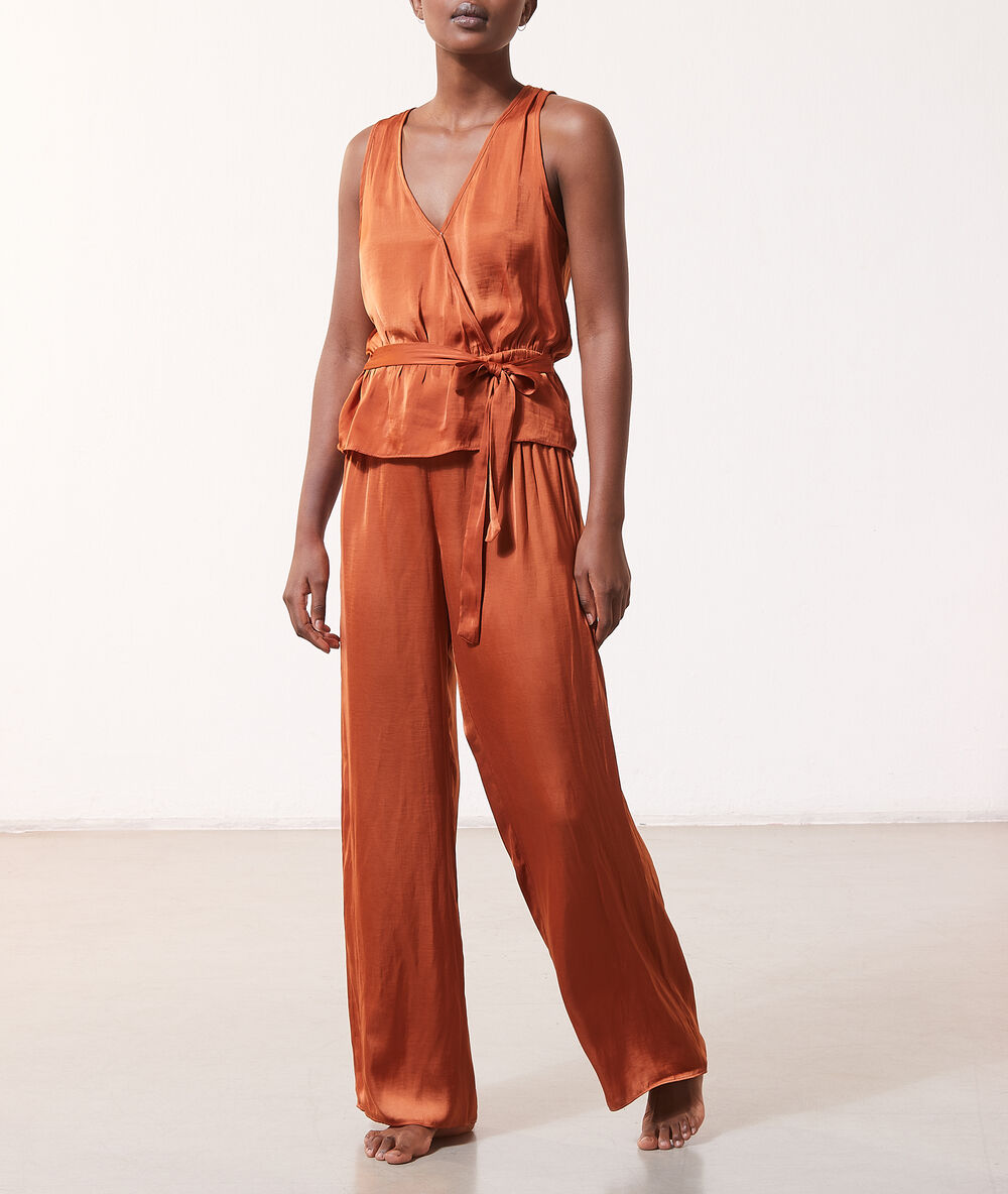 Pantalon de pyjama à nouer brique roux.