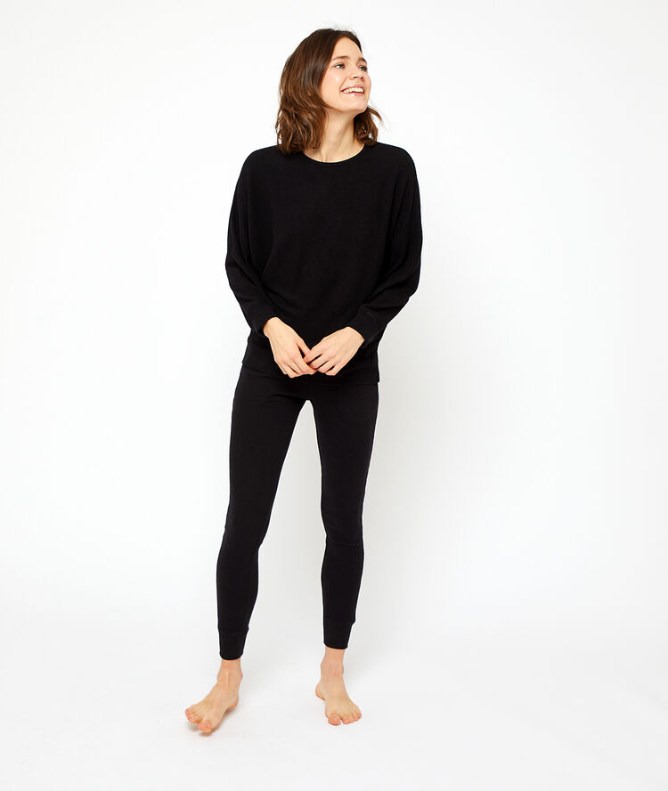 Pantalón tejido canalé negro.
