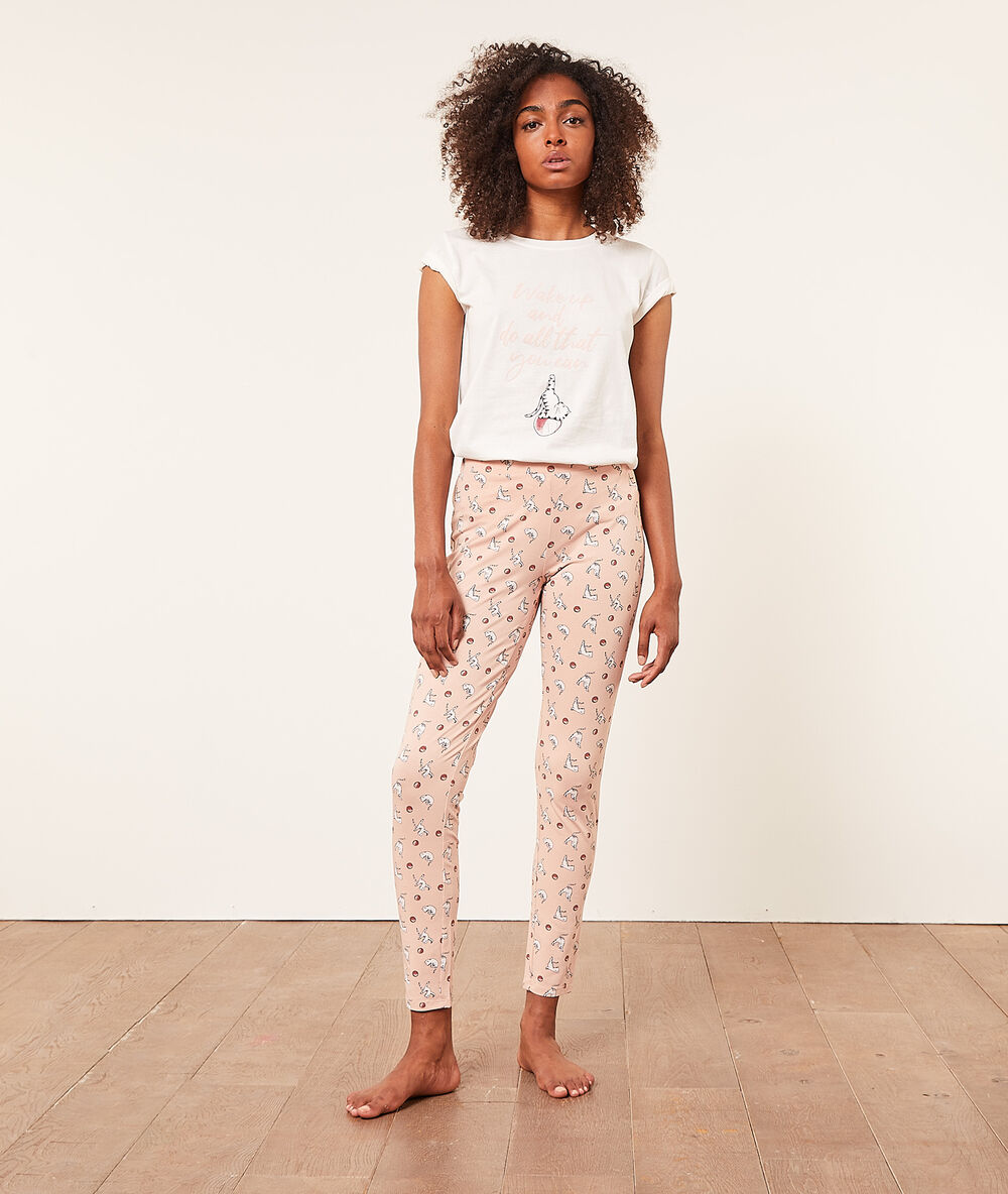 Pantalón pijama estampado gatos rosa pálido.