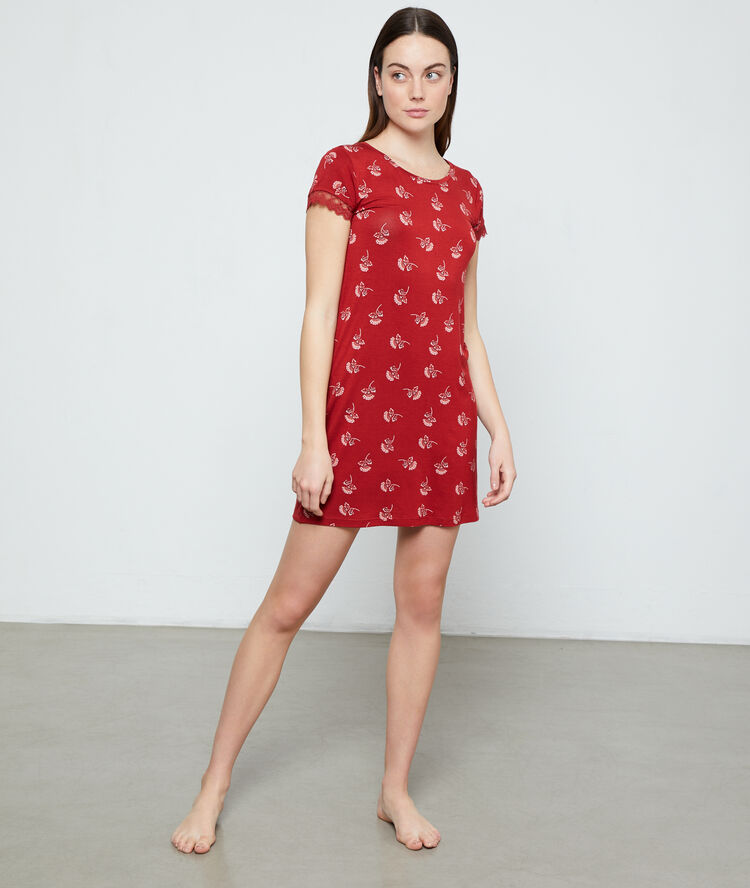 Camisón estampado floral rojo teja.